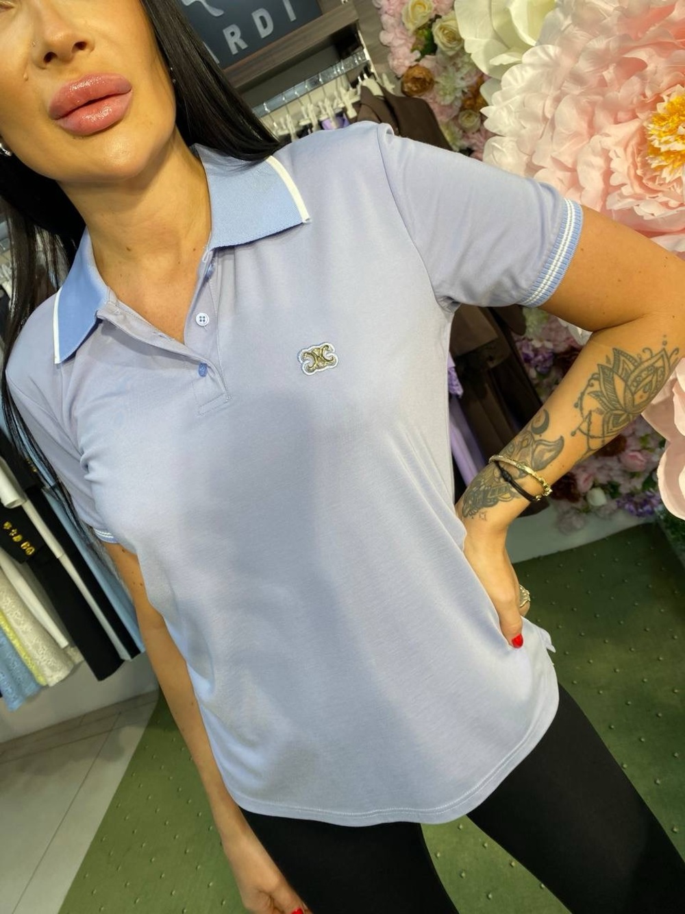 Celine Light Lavender Polo Top with White Trim